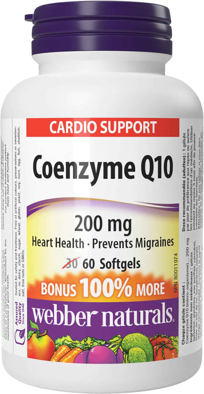 Webber Naturals Coenzyme Q10 (CoQ10) 200 mg, High Potency Antioxidant, Non-GMO, Gluten Free, 60 softgels, for Heart Health and Cellular Energy Production 🍁 All In One Marketplace Canada