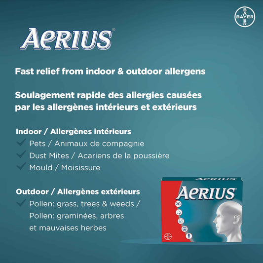 AERIUS Allergy Medicine, Fast Relief, 24-Hour, Non-Drowsy, 15 Symptoms, 24 Tablets 🍁 All In One Marketplace Canada