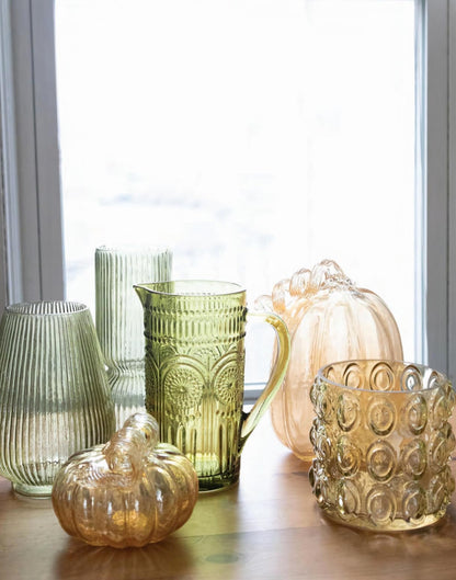 Boston International Handblown Art Glass Pumpkin Thanksgiving Halloween Decorations for Home, Small, Apple Cider