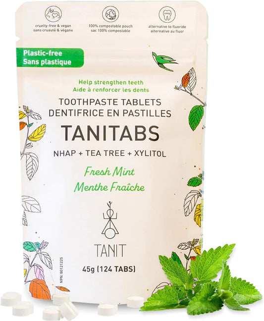 TANITABS Toothpaste Tablets with Hydroxyapatite & Xylitol, 124 Count, Fluoride-Free Toothpaste Tabs for Sensitive Teeth, Fresh Mint, Travel Toothpaste Tablets, Plastic-Free Refill Pack, Vegan 🍁 All In One Marketplace Canada