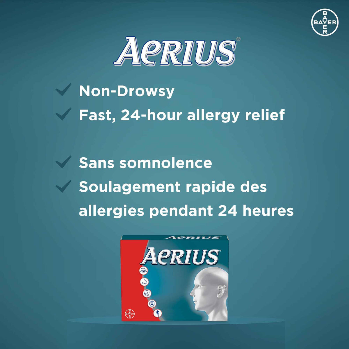 AERIUS Allergy Medicine, Fast Relief, 24-Hour, Non-Drowsy, 15 Symptoms, 24 Tablets 🍁 All In One Marketplace Canada