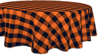 DII 100-Percent Cotton, Machine Washable, Dinner, Halloween Tablecloth 70" Round, Orange and Black Buffalo Check, Seats 4 People