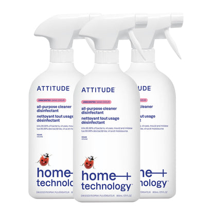 ATTITUDE Disinfectant Spray, All Purpose Cleaner with 99.99% Germ & Virus Elimination, Vegan & Plant-Based, Multi-Surface, Made in Canada, Unscented, 800 mL (Pack of 3) 🍁 All In One Marketplace Canada