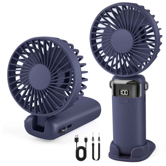 Portable Handheld Fan Rechargeable Small Fan 5 Speeds with Lanyard and Base USB Desk Fan Foldable Quiet Personal Fan with LED Display for Office, Home, Travel, Outdoor 🍁 All In One Marketplace Canada