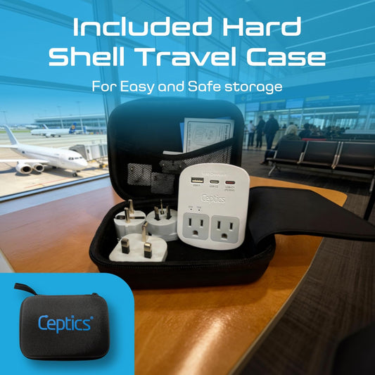 Ceptics World Travel Adapter Kit - 2 USB + 2 US Outlets, Surge Protection, Plug for Europe, UK, China, Australia, Japan - Perfect for Laptop, Cell Phones (Does Not Convert Voltage) (WPS-2B+) 🍁 All In One Marketplace Canada