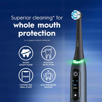 Oral-B iO Deep Clean + Protect Rechargeable Electric Toothbrush, Black with Visible Pressure Sensor, 5 Cleaning Settings, 2 Min Timer, a iO Series 7 Toothbrush, 2 Replacement Brush Heads, and Charging Travel Case 🍁 All In One Marketplace Canada