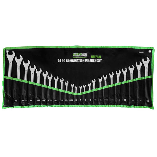 Grip 24 pc All-Purpose Master Combination Wrench Set MM/SAE - Metric 7mm to 22mm - SAE 1/4” to 1" - Roll-up Pouch - General Household, Garage, Auto Repairs, Cars, Trucks, Boat 🍁 All In One Marketplace Canada