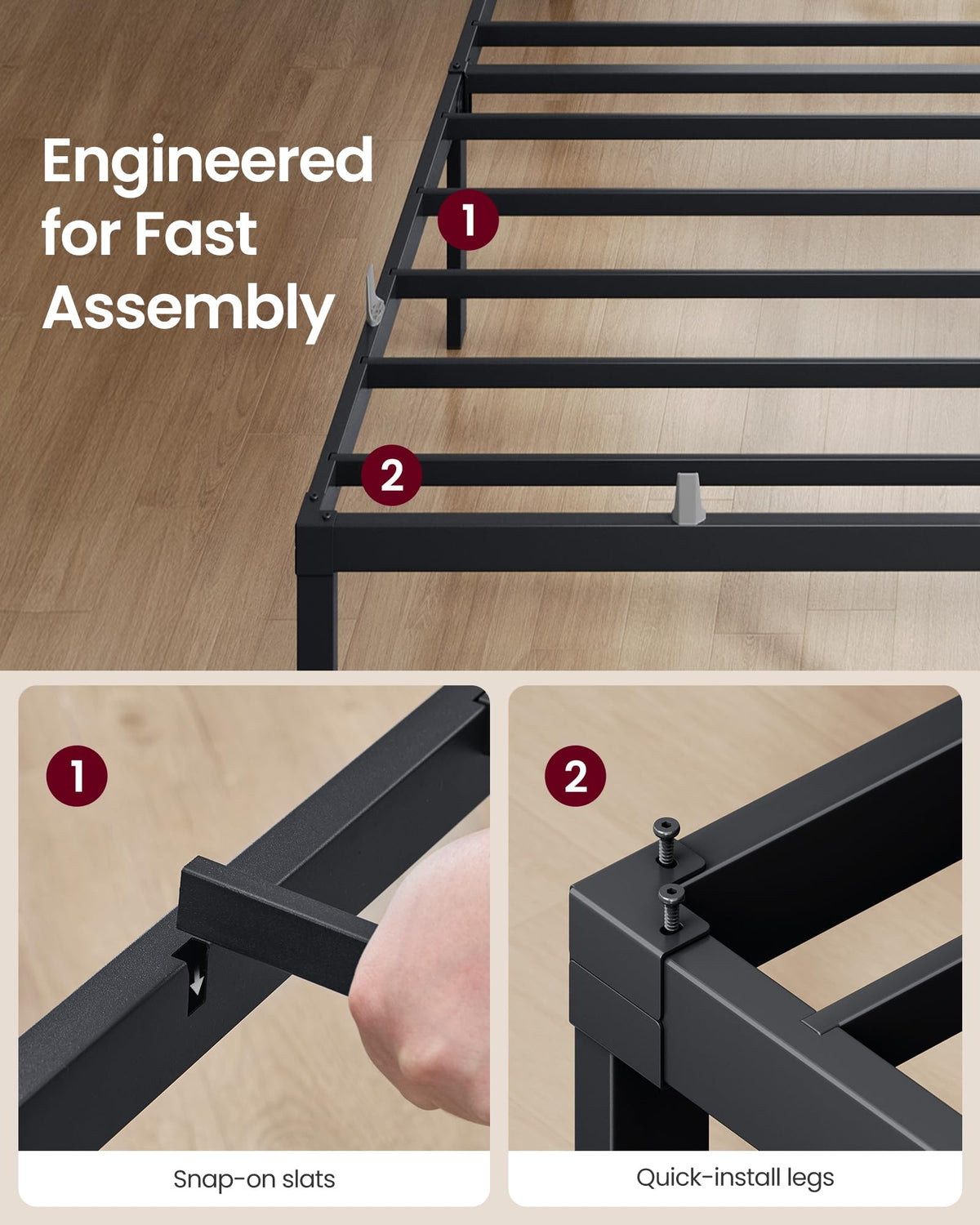 VASAGLE Twin Metal Bed Frame 14 Inches Tall, 550 lb Weight Capacity Heavy Duty Platform Bed Frame with Under-Bed Storage, No Box Spring Needed, Matte Black URMB653BD02 🍁 All In One Marketplace Canada
