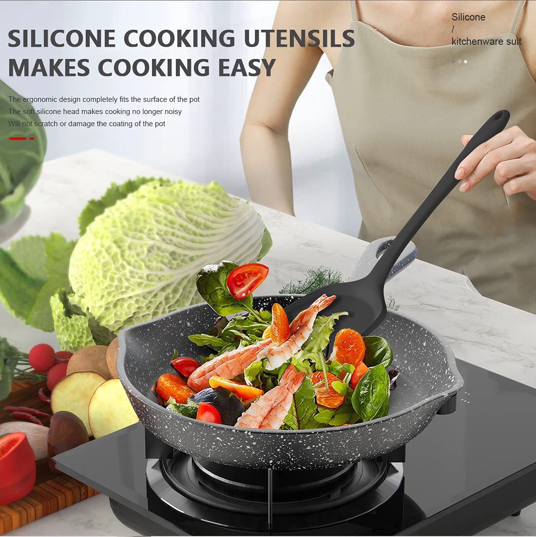 Silicone Cooking Utensils Set - 446°F Heat Resistant Kitchen Utensils,Turner Tongs,Spatula,Spoon,Brush,Whisk,Kitchen Utensil Gadgets Tools Set for Nonstick Cookware,Dishwasher Safe (BPA Free) 🍁 All In One Marketplace Canada