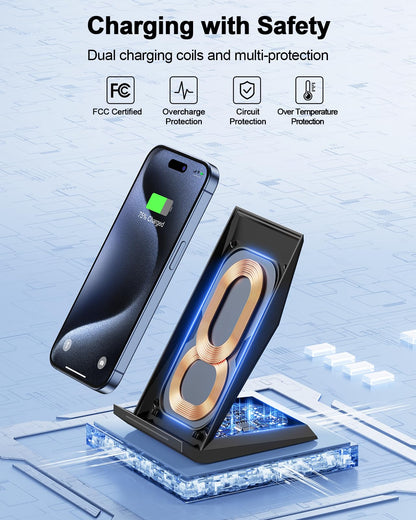 NANAMI Wireless Charger,15W Max Fast Wireless Charging Stand for iPhone 17 16 15 14 13 12 11 Pro Max XS 8,Phone Charger Station for Samsung Galaxy S26 S25 S24 S23 S22 Ultra S21 S20 S10,Pixel 9 8 7 6 5 🍁 All In One Marketplace Canada