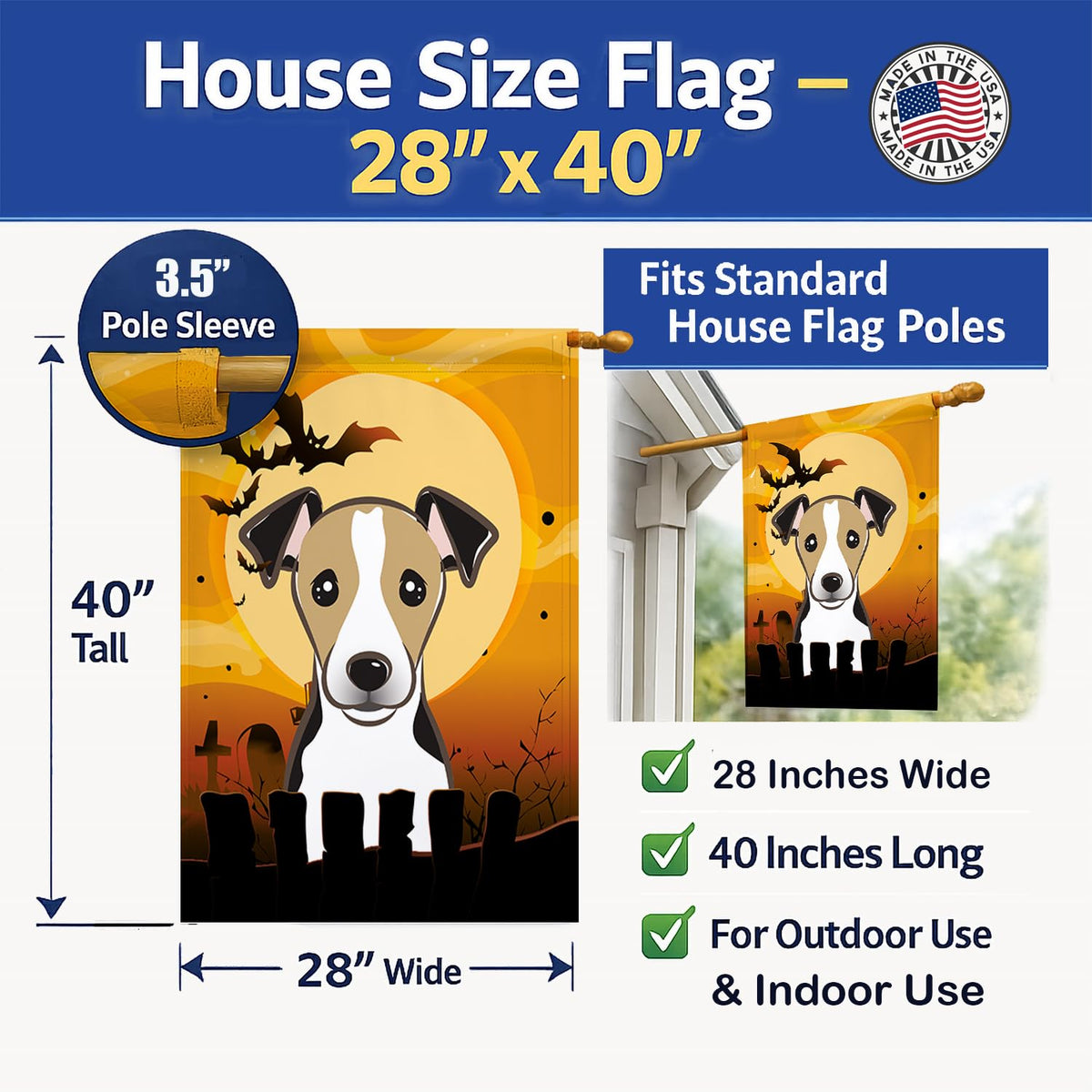 Caroline's Treasures BB1819CHF Halloween Jack Russell Terrier Canvas House Size Flag, Multicolor, Large