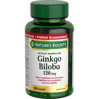 NATURE'S BOUNTY Gingko Biloba, 120 mg, Value Size, Helps to Enhance Cognitive Function, 180 Capsules, 78.5 g 🍁 All In One Marketplace Canada