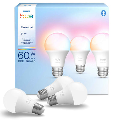 Philips Hue Essential Smart LED A19 Bulb, White and Color Ambiance, E26 Base, 8.8W, 2200K-6500K, 800 Lumens, Dimmable, Works with Alexa, Google Assistant, and Apple Home, 3 Pack 🍁 All In One Marketplace Canada