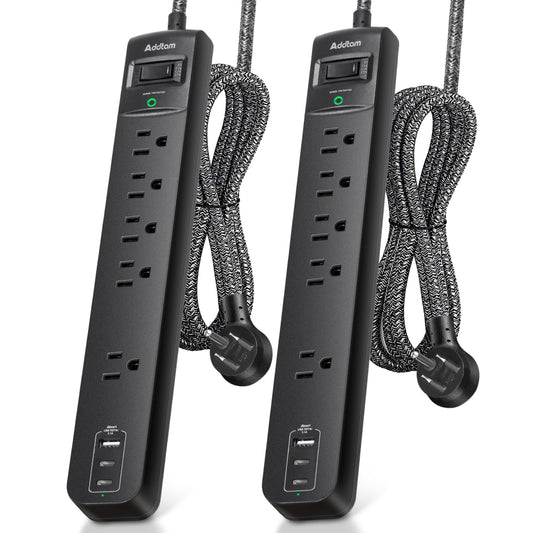 2 Pack Power Bar Surge Protector - 5 Widely Spaced Outlets 3 USB Charging Ports(2 USB C), 1875W/15A with 6Ft Braided Extension Cord, Flat Plug, Overload Surge Protection, Wall Mount for Home Office 🍁 All In One Marketplace Canada