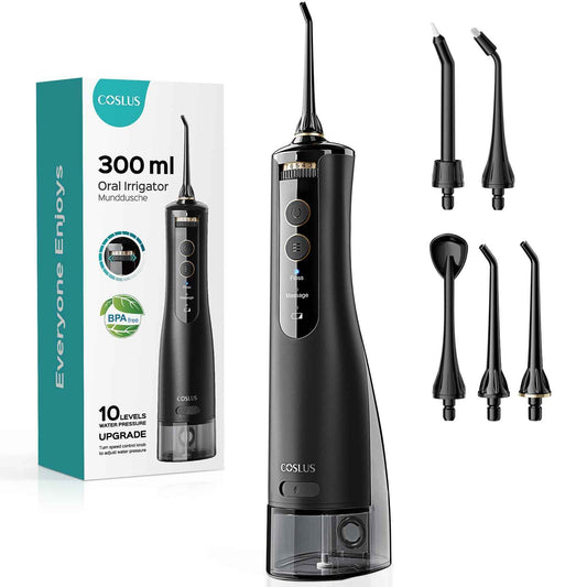 COSLUS E40 Water Portable Flosser for Teeth: Electric Flosser for Braces, Sensitive Teeth, Gums - Advanced 10 Pressure Settings for Multiple Users, Cordless for Travel, MDL, BPA-Free, Black 🍁 All In One Marketplace Canada
