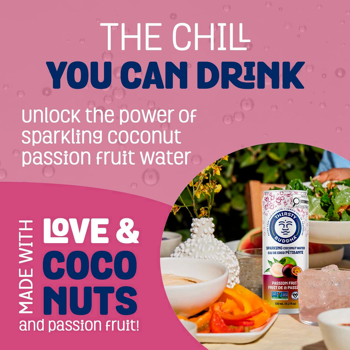 THIRSTY BUDDHA Sparkling Coconut Water with Passion Fruit, No Added Sugar, Pure Coco Drink, Natural Fruit Flavour, Electrolyte & Nutrient-Rich, 12 Pack, (12/330ml) 🍁 All In One Marketplace Canada