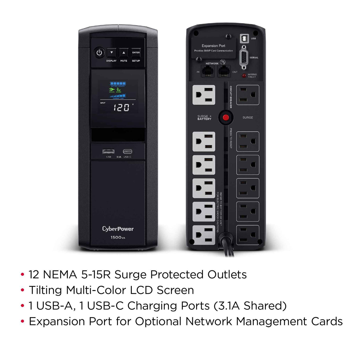CyberPower CP1500PFCLCD PFC Sinewave UPS System, 1500VA/1000W, 12 Outlets, AVR, Mini Tower, Black 🍁 All In One Marketplace Canada