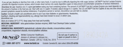 Lactaid Fast Acting Caplets - Lactose Enzyme Break Down - Gas, Bloating or Diarrhea - Milk & Dairy - 40 Caplets Per Package 🍁 All In One Marketplace Canada