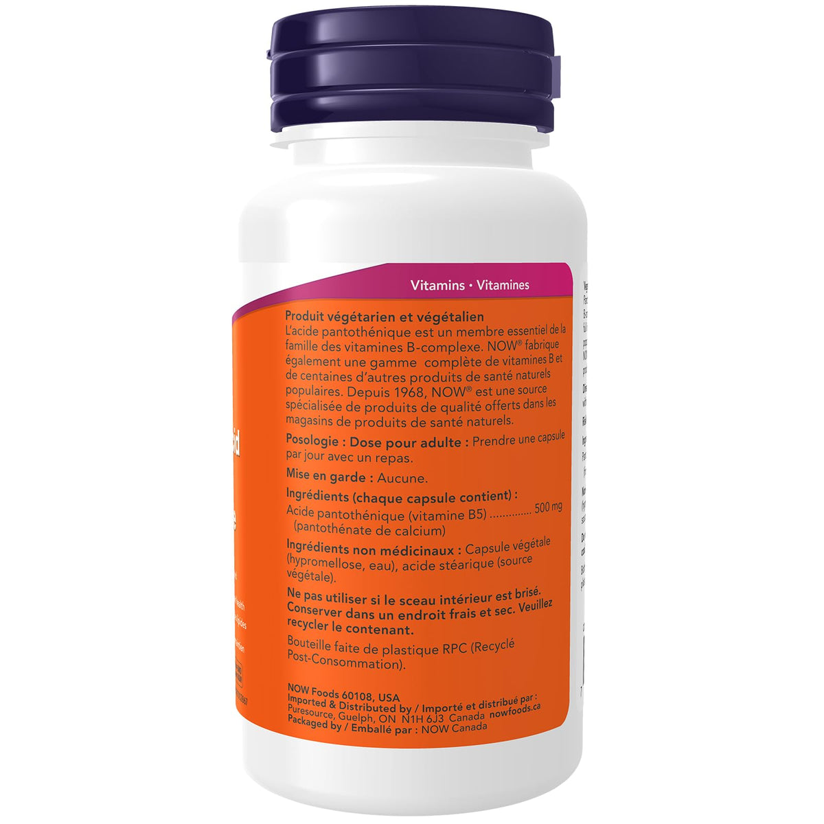 NOW Supplements, Pantothenic Acid (Vitamin B-5) 500 mg, B-Complex Vitamin, 100 Capsules 🍁 All In One Marketplace Canada