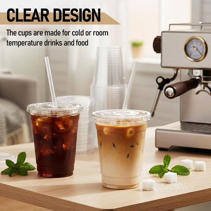 100 Pcs Clear Plastic Cups with Flat Lids and Straws, 12 oz Disposable PET Iced Coffee Cups - Ideal for Ice Coffee, Smoothie, Juice, Lemonade, Cold Beverages﻿ 🍁 All In One Marketplace Canada