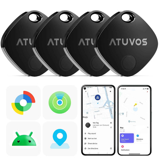 ATUVOS Air Tracker Smart Tags Pro for Android & iOS, New Dual System Key Finder Work with Google Find Hub or Apple Find My APP, Bluetooth Item Locator for Luggage, Suitcase. Replaceable Battery.4 Pack 🍁 All In One Marketplace Canada