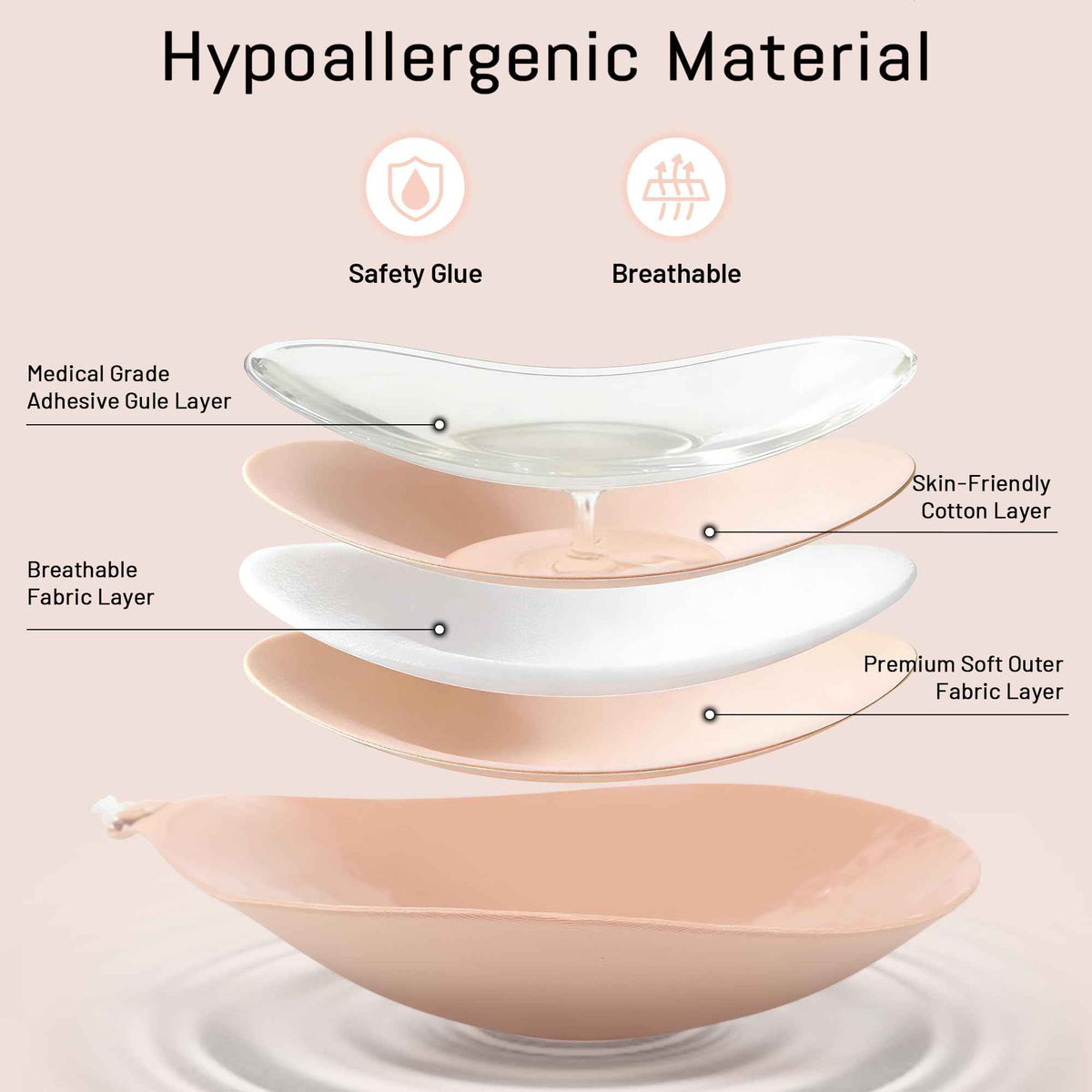 GKHWON Adhesive Bra Strapless Backless Invisible Push Up Sticky Bra with Silicone Nipple Covers Reusable Beige+Black A 🍁 All In One Marketplace Canada