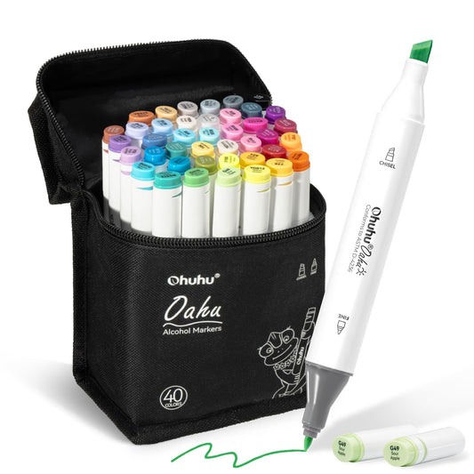 Ohuhu Alcohol Markers - Double Tipped Art Marker Set for Artists Adults Coloring Illustration - Alcohol-based- 40 Colors - Chisel & Fine Dual Tips - Oahu of Ohuhu Markers 🍁 All In One Marketplace Canada