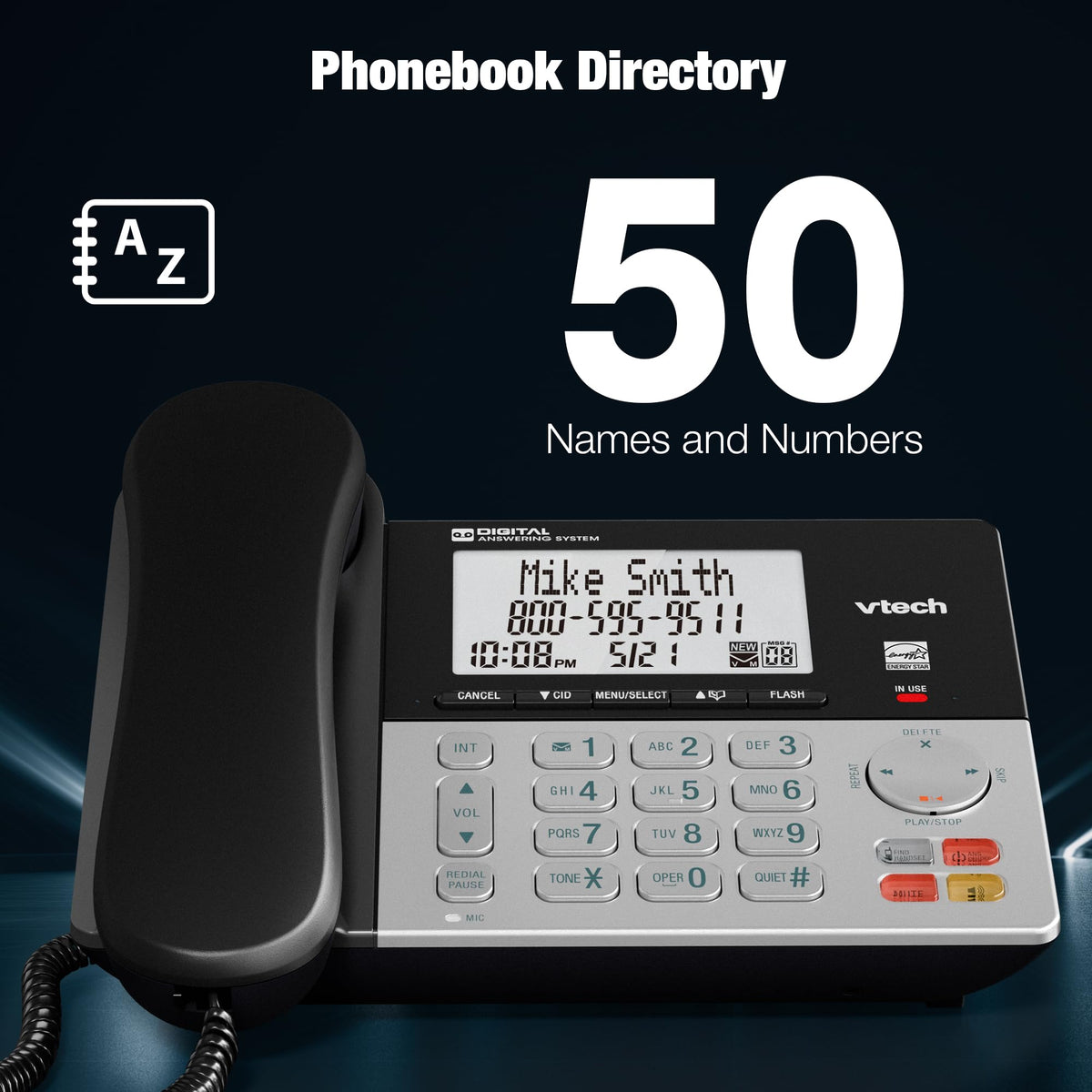 VTech DECT 6.0 1-Handset Corded/Cordless Phone for Home with Answering Machine, Call Blocking, Caller ID, Large Backlit Display, Duplex Speakerphone, Intercom, Landline Line-Power: VG208 🍁 All In One Marketplace Canada