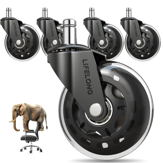 Lifelong Office Chair Wheels Replacement Rubber Chair Casters for Hardwood Floors and Carpet, Set of 5, Heavy Duty Casters for Chairs to Replace Office Chair Mats - Fits 98% 🍁 All In One Marketplace Canada
