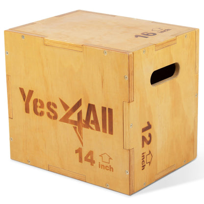 Yes4All 3-in-1 Wooden Plyo Box, Jumping Plyometric Step Platform for Home Gym, 450lb Capacity with Wide Built-in Handles (16"x14"x12" - Basic Wood Finish) 🍁 All In One Marketplace Canada