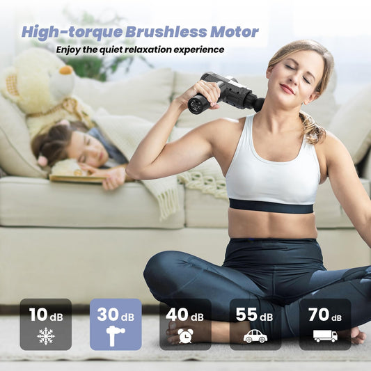 Muscle Massage Gun Deep Tissue Percussion Massager - Portable Handheld Sport Massagers for Athletes, Quiet & Powerful Brushless Motor Cordless, 20 Speed Level,Wattne W2 (Grey) 🍁 All In One Marketplace Canada