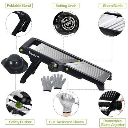 Blamovo Mandoline Slicer for Kitchen, Vegetable Mandolin Slicer with Adjustable Thickness by One-Knob Control, Veggie Fruit Potato Slicer Julienne, with Safety Gloves 🍁 All In One Marketplace Canada