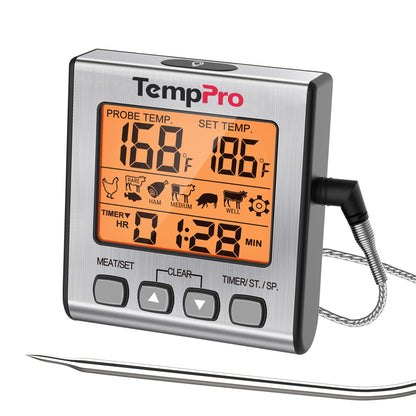 TempPro Digital Meat Thermometer for Cooking and Grilling, BBQ Food Thermometer with Backlight and Kitchen Timer, Grill Temperature Probe Thermometer for Smoker, Oven, Baking,Oil(Previously ThermoPro) 🍁 All In One Marketplace Canada