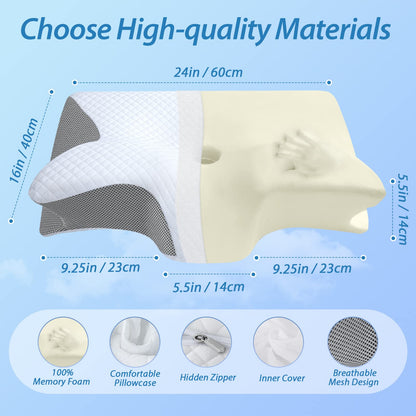 HOMCA Memory Foam Pillow, 2 in 1 Cervical Pillow for Neck Pain Relief, Ergonomic Neck Support Pillows for Side Back Stomach Sleepers with Breathable Pillowcase (Gray) 🍁 All In One Marketplace Canada