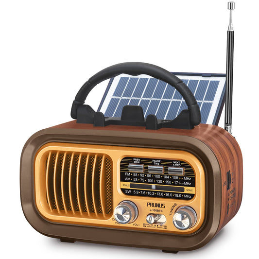 PRUNUS J-150 Small Retro Vintage Radio Bluetooth, Portable Radio AM FM Transistor with Best Sound, Solar/Battery Operated Radios/Rechargeable Radios, TWS, Support TF Card/USB Playing 🍁 All In One Marketplace Canada