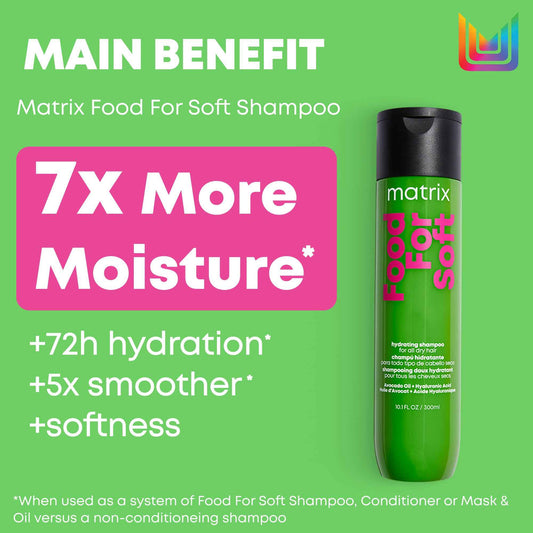 Matrix Food For Soft Shampoo, Hydrating Shampoo for Dry & Brittle Hair, Moisturizes, Softens, & Smooths, With Avocado Oil & Hyaluronic Acid, Suitable for Color Treated Hair, Vegan 🍁 All In One Marketplace Canada