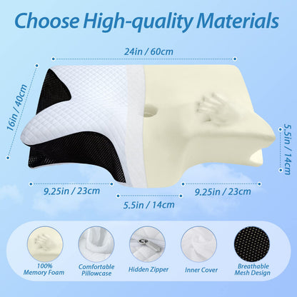 HOMCA Memory Foam Pillow, 2 in 1 Cervical Pillow for Neck Pain Relief, Ergonomic Neck Support Pillows for Side Back Stomach Sleepers with Breathable Pillowcase (Black) 🍁 All In One Marketplace Canada