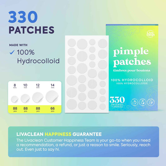 LivaClean 330 CT Pimple Patches for Face w/Hydrocolloid Only | Ideal for Sensitive Skin - Four Sizes - Pimple Patch, Hydrocolloid Patch, Acne Patches for Face 🍁 All In One Marketplace Canada