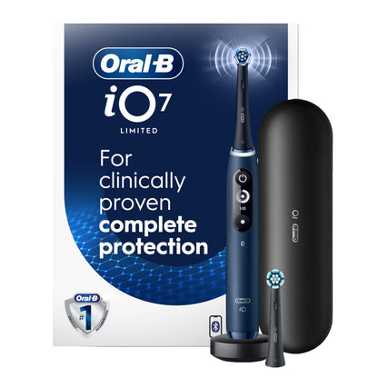 Oral-B iO Electric Toothbrush, Deep Clean + Protect, Rechargeable, Sapphire Blue with Visible Pressure Sensor, 5 Cleaning Settings, 2 Min Timer, a iO Series 7 Toothbrush, 2 Replacement Brush Heads, and Charging Travel Case 🍁 All In One Marketplace Canada