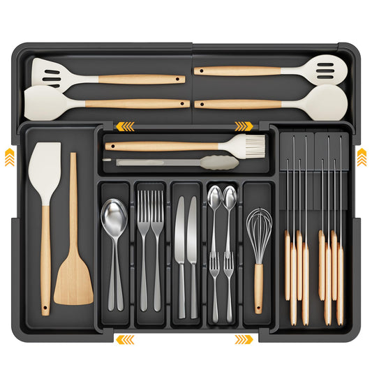 Ceecysaa Cutlery Organizer with 2 Removable Knife Blocks, Expandable Utensil Tray,Adjustable Cutlery Tray Drawer Organizer for Spoons, Knives, Kitchen Organizers and Storage,ABS,Black(6-9 Slots) 🍁 All In One Marketplace Canada