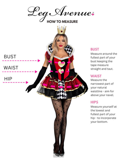 Leg Avenue Womens 2 Pc Queen of Hearts Halloween Costume for Women, Multicolor, Small
