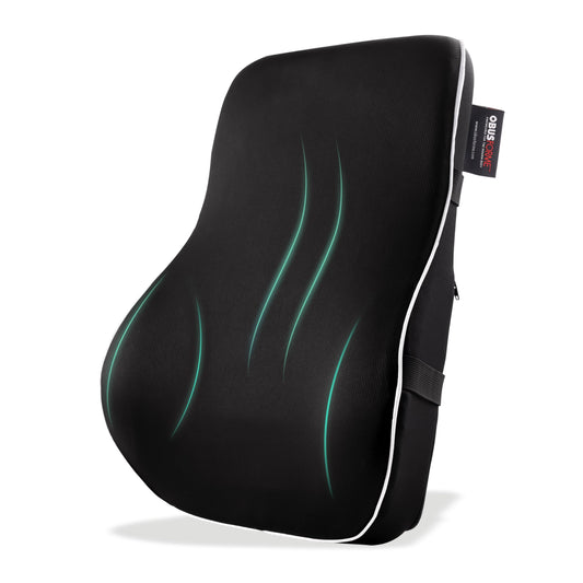 ObusForme Memory-Foam Lumbar Pillow Back Cushion – Dual-Strap Support for Office Chair, Car Seat & Gaming Chair, Breathable Washable Cover, Reversible Upper/Lower-Back Design, Black