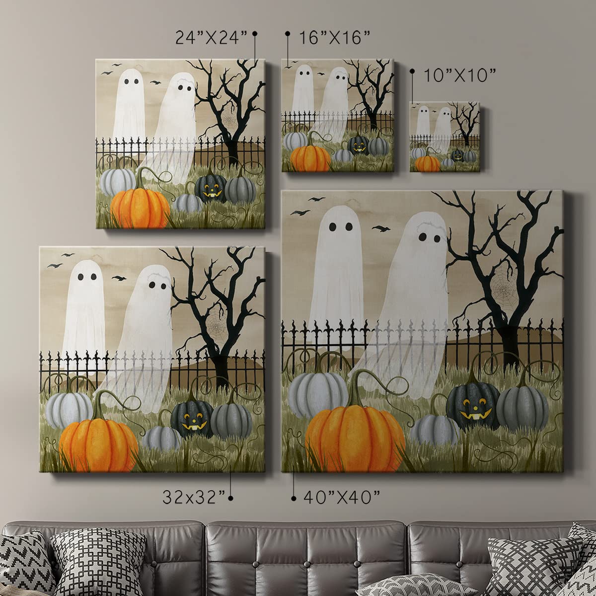 Renditions Gallery Modern Canvas Wall Art Pictures for Office Decorations Halloween Hunted Pumpkin Patch Premium Wall Hanging Wooden Artwork for Livingroom Kitchen Paintings - 32"X32" LT508