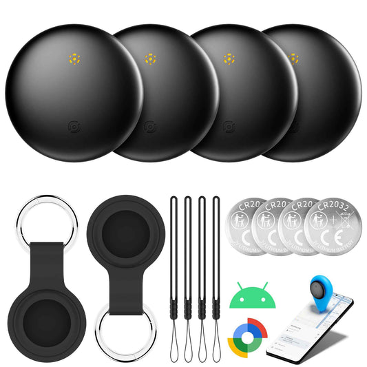 Air Tracker Tags for Android with Case- Bluetooth Tracker Item Finder for Key, Wallet, Luggage - Works with Google Find Hub, IP66 Waterproof, Smart Tag for Android & Samsung Phones (4 Black) 🍁 All In One Marketplace Canada