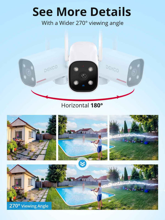 DEKCO 2Pack Outdoor Security Camera with 2K Color Night Vision, Pan Rotating 180° Wired Camera Surveillance Exterieur Support 24/7 Recording, 2.4&5G WiFi, AI Auto Tracking, Work Alexa/Google Assistant 🍁 All In One Marketplace Canada