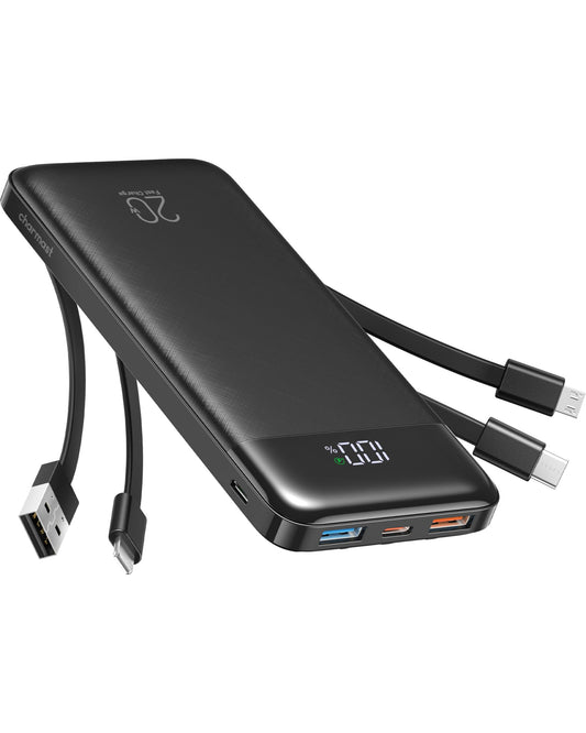 Charmast Power Bank with Built in Cables, 20000mAh USB C Battery Pack 5 Outputs 4 Inputs with LED Display Type C Powerbank,22.5W Fast Charging Portable Charger Compatible with Smartphones and More 🍁 All In One Marketplace Canada