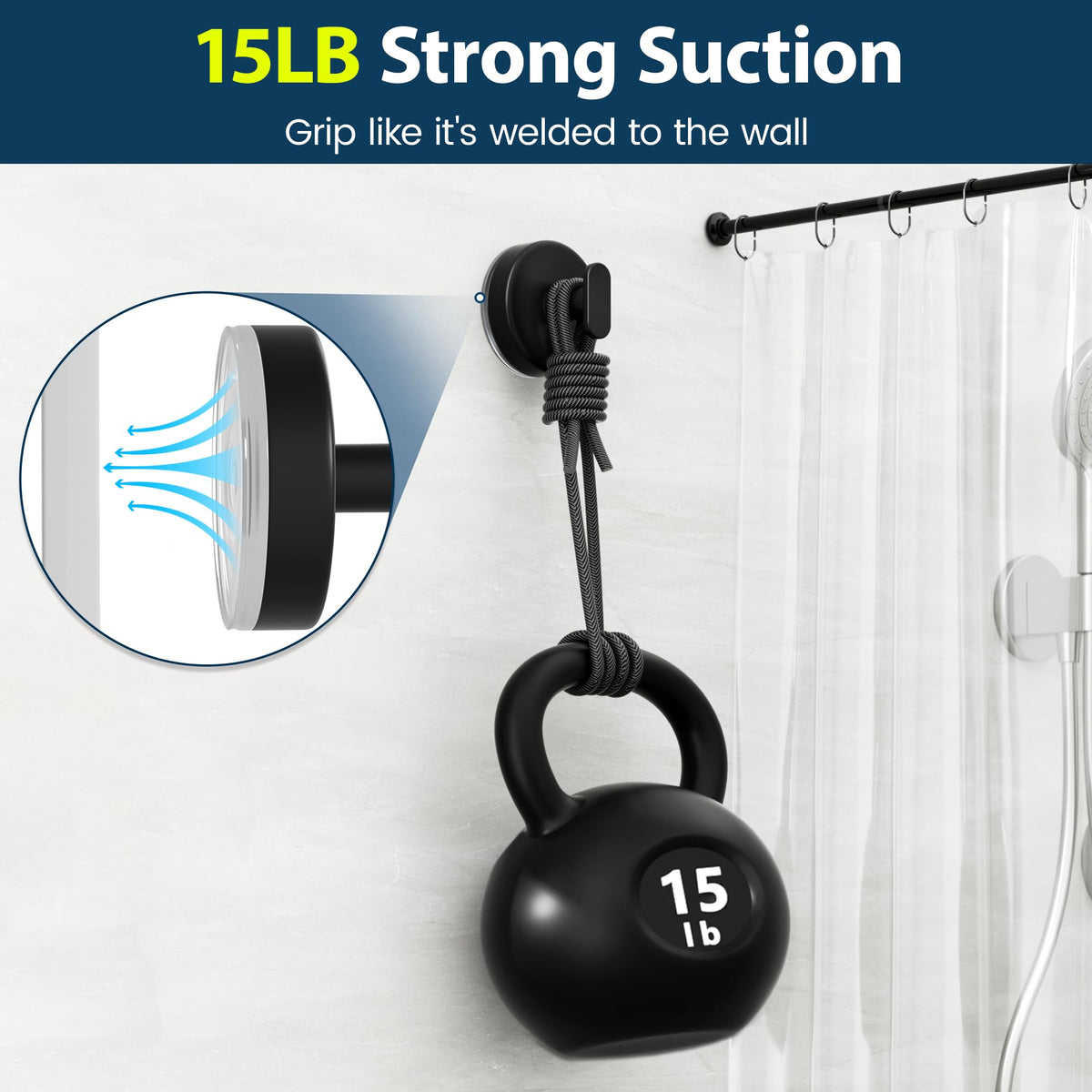 Suction Cup Hooks for Shower: 15 LB Strong Wall Hanger for Bathroom, Front Door, Glass, Window, RV, Holder for Towel, Christmas Wreath, Coat, Loofah, Waterproof & Reusable, Matt Black 4 Pack 🍁 All In One Marketplace Canada