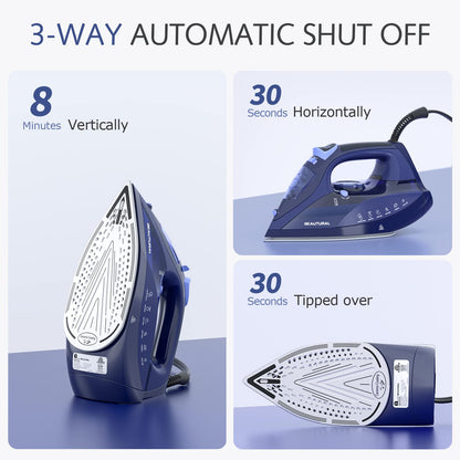 BEAUTURAL Steam Iron for Clothes with Precision Thermostat Dial, Ceramic Coated Soleplate, 3-Way Auto-Off, Self-Cleaning, Anti-Calcium, Anti-Drip 🍁 All In One Marketplace Canada