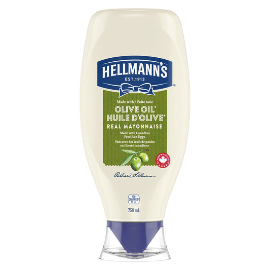Hellmann's Mayonnaise ideal condiment for sandwiches, salads and burgers Olive Oil with free run eggs and canola oil 750 ml 🍁 All In One Marketplace Canada