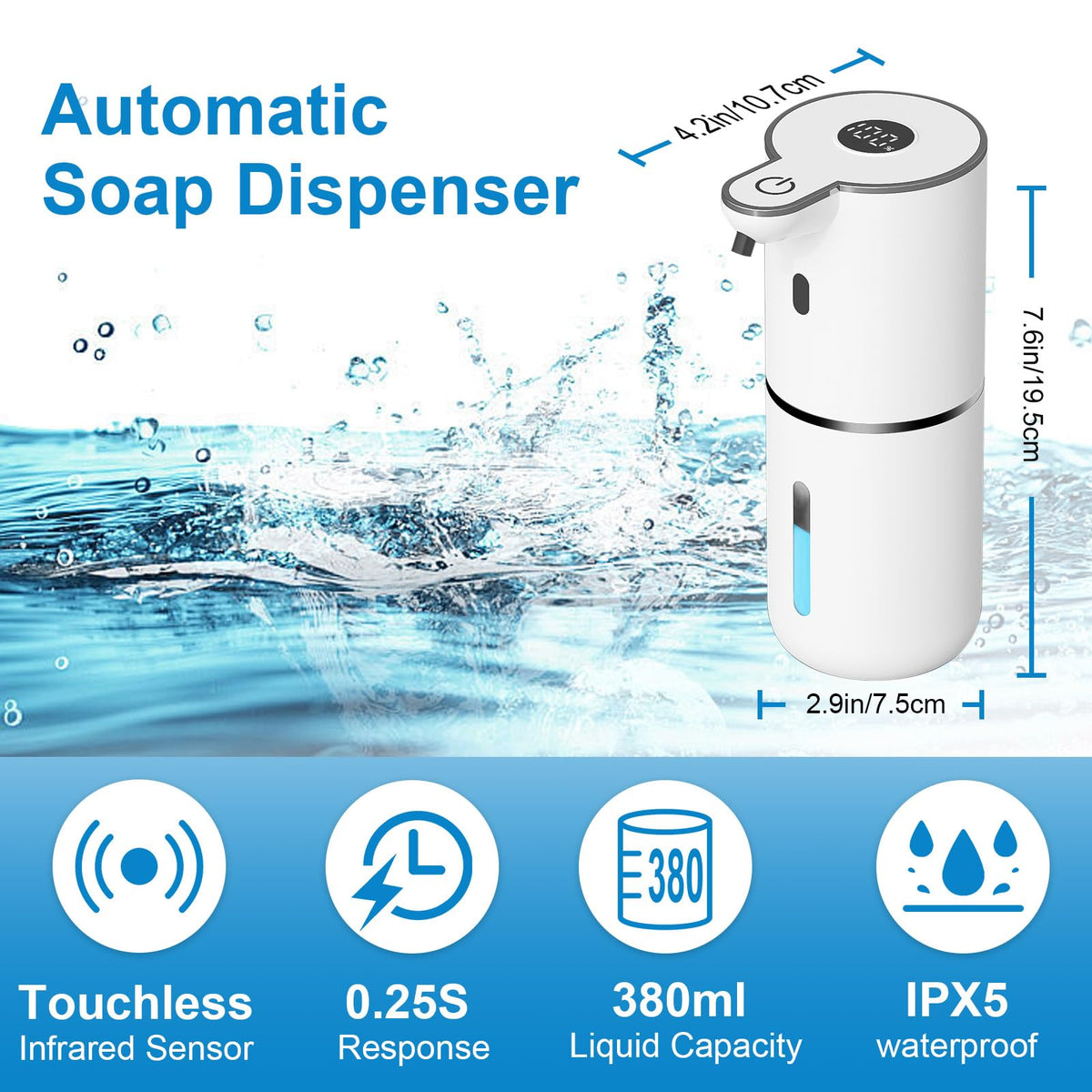 Automatic Liquid Soap Dispenser Touchless, USB Rechargeable Smart Hand Soap Dispenser, 6-Level Adjustable, 12.8oz/380mL Wall Mount for Bathroom Kitchen Dish Soap 🍁 All In One Marketplace Canada